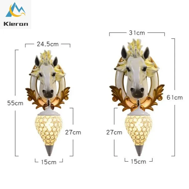 Nordic Modern Horsehead LED Wall Lamp Bedroom Study Restaurant KTV Bedside Crystal Wall Lights Living Room Decor Resin Wall Lamp