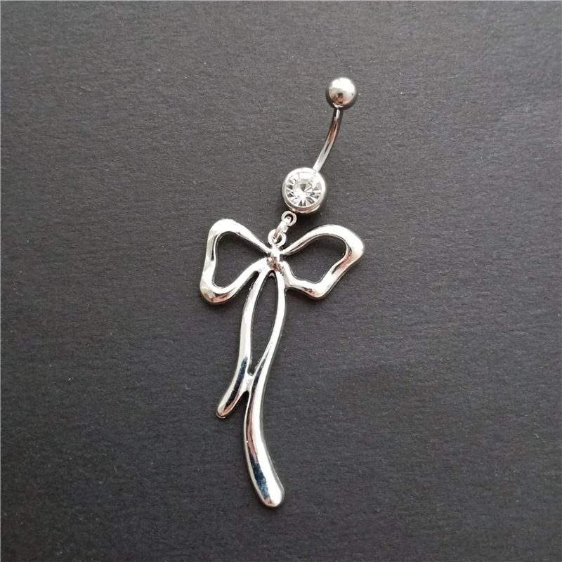 أنيقة القوس سحر البطن زر الدائري، Bowknot استرخى قلادة الفولاذ المقاوم للصدأ 14G السرة الحديد الدائري، شريط البطن مجوهرات الجسم
