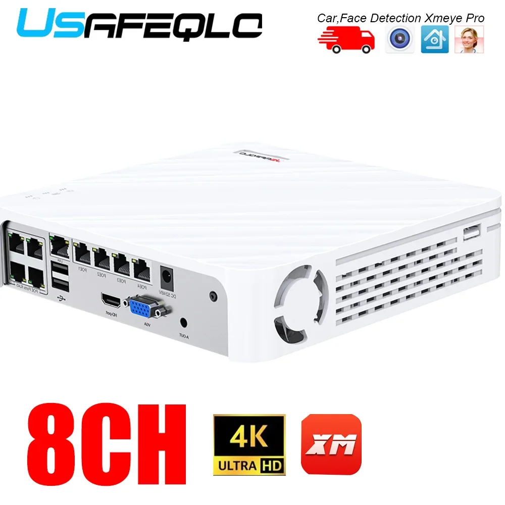 4K 8CH POE NVR 8MP POE Network Video Recorder Supports up to 8 x 8MP/4K IP Cameras 8-Channel Power Over Ethernet Face Human Car