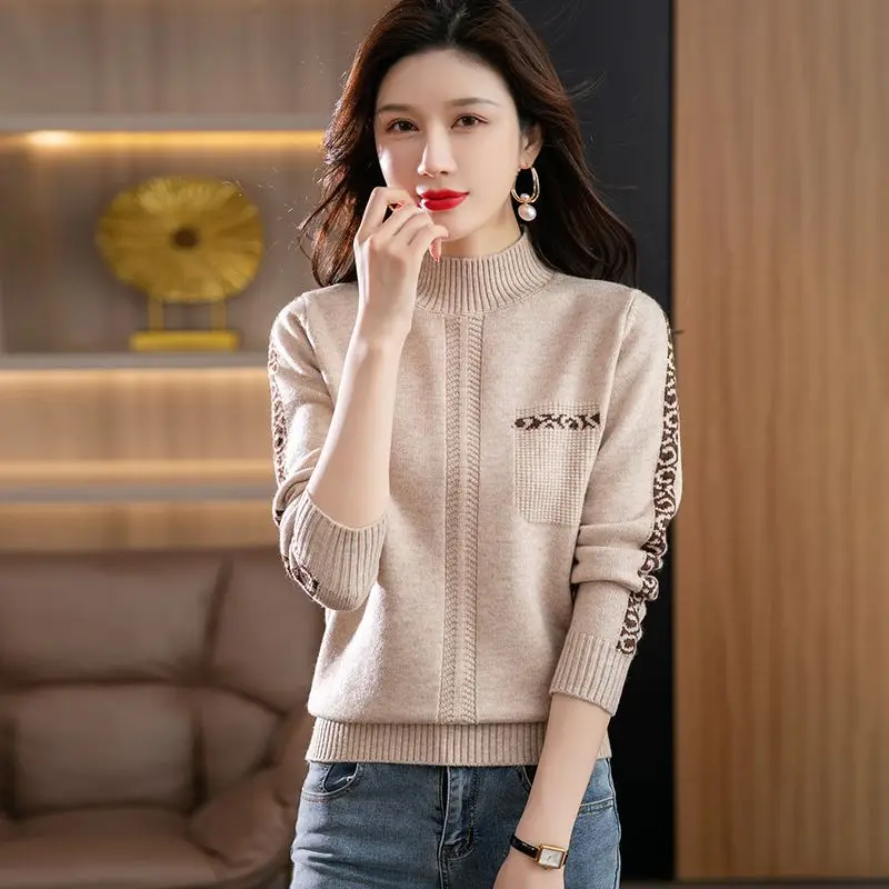 

Pull Femme New High Collar Ladies Pullovers Long Sleeve Autumn Winter Knitwears Vintage Warm Sweaters For Women 2023 Bottom Tops