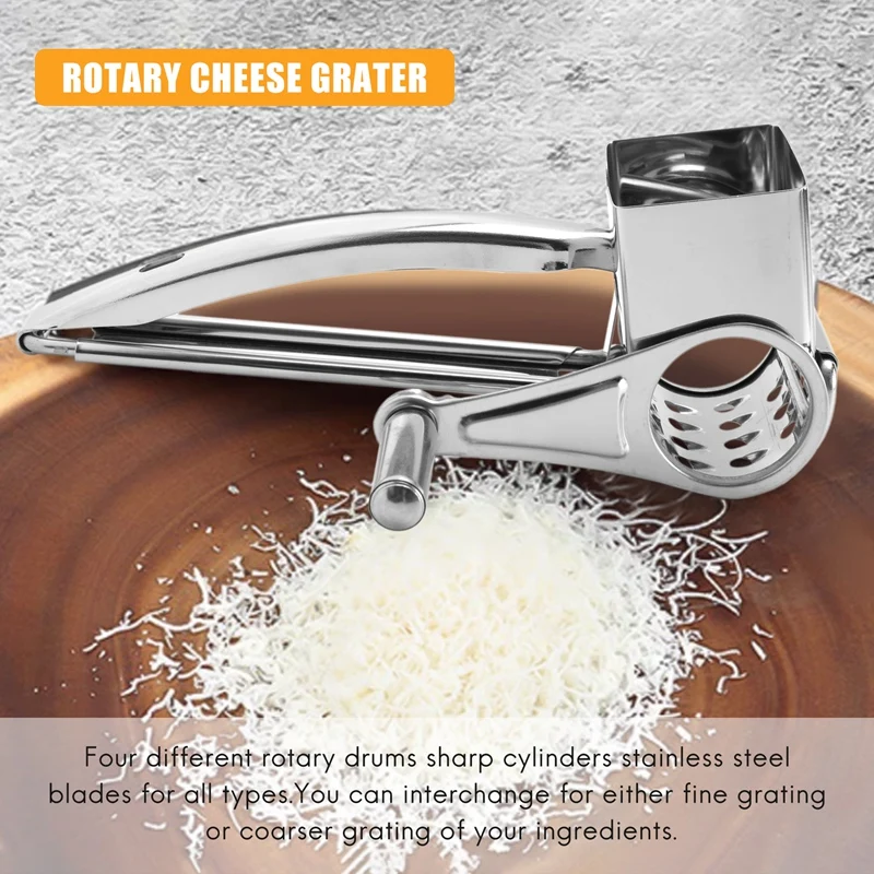 Rotary Cheese Grater Vegetable Slicer Shredder And Grinder With 4 Interchangeable Stainless Steel Grums