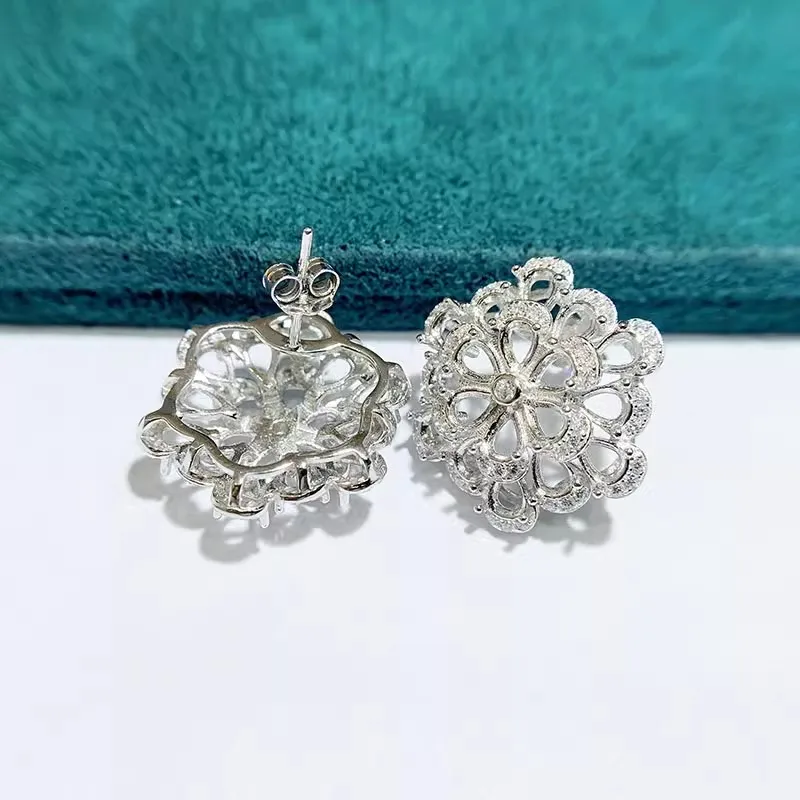 MeiBaPJ 3mm*4mm Water Drop Stones DIY 925 Silver Empty Holder Fashion Flower Stud Earrings Fine Charm Party Jewelry for Women