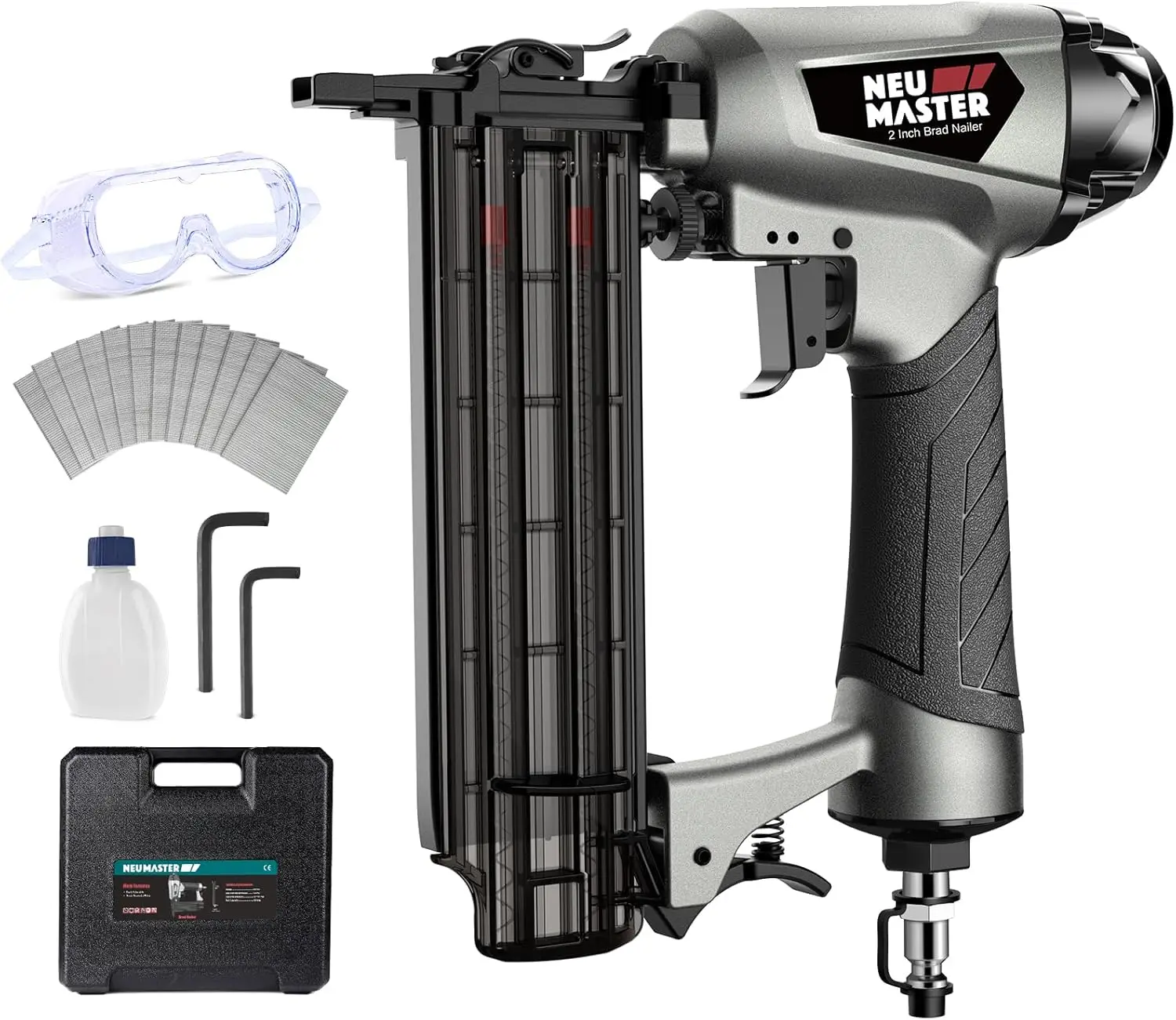 

18 Gauge Pneumatic Brad Nailer with Carrying Case, Safety Glasses & 800 Nails (5/8" to 2")
