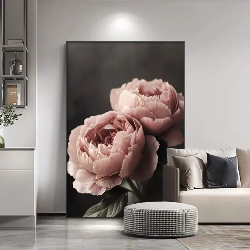 Simple living room decorative painting high-end peony flower sofa background wall floor painting entrance corridor hanging paint