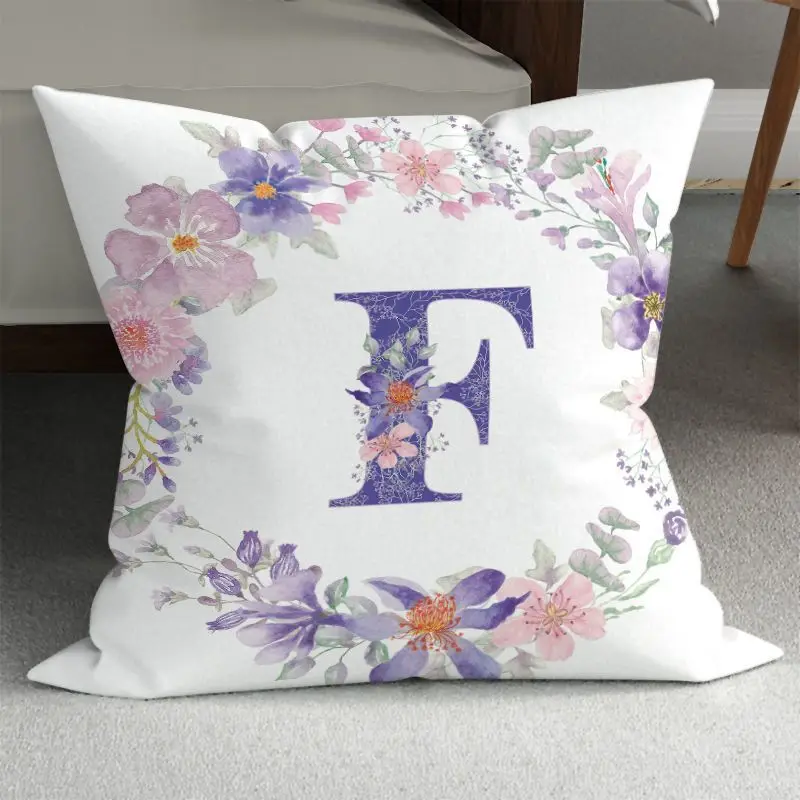 Purple Alphabet Print Pillow Cover, Zippered & Removable Washable, Home Bedroom Cushion Cover