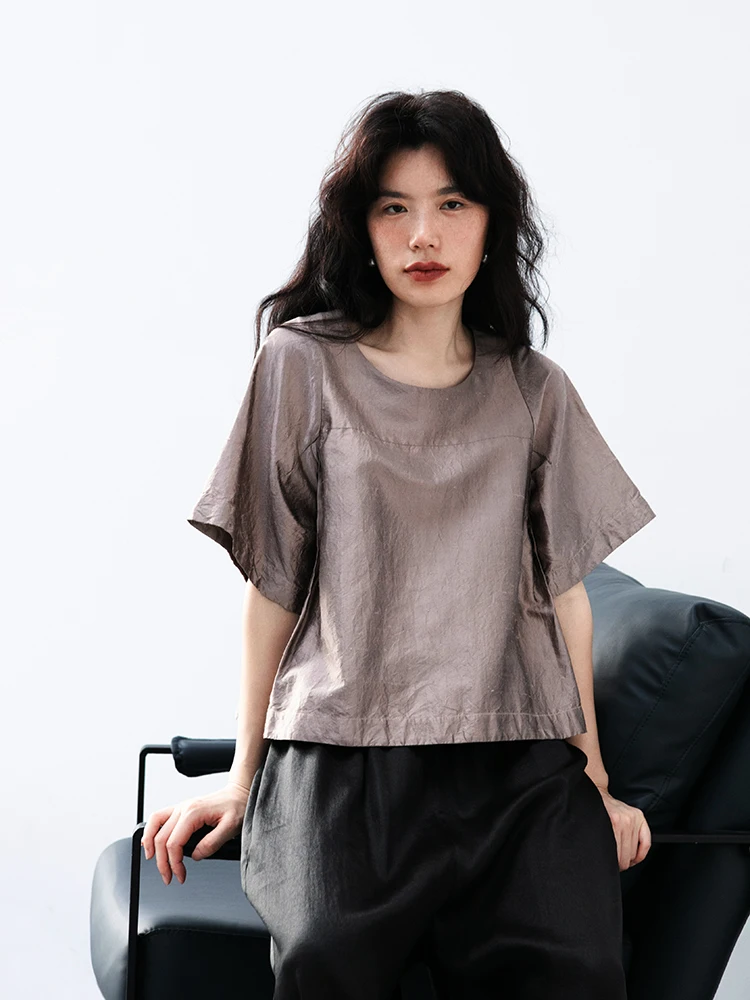 

Новая летняя футболка Le Collection с широкими рукавами и капюшоном, омолаживающая, из двойного шелка, розовая, женская, свободного кроя