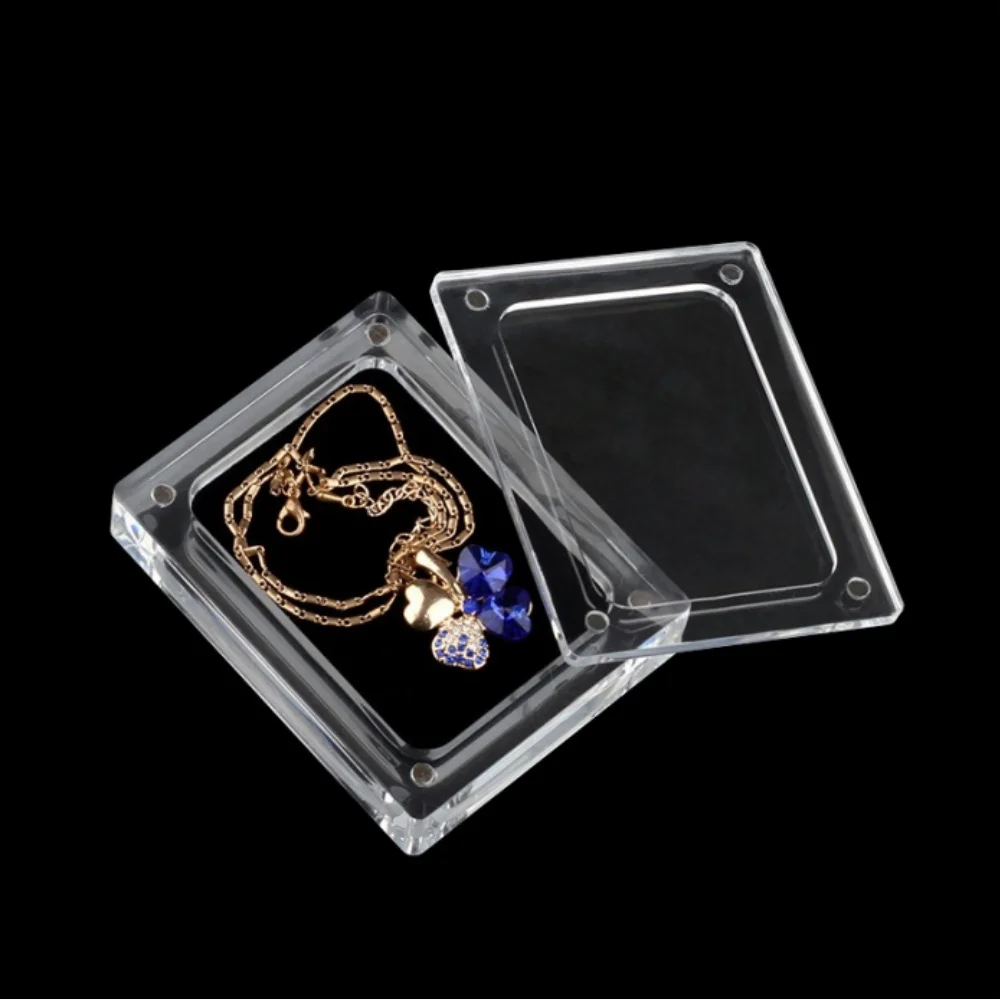 Acryl Gem Box Transparante Magnetische Edelsteen Kist Diamant Sieraden Display Houder Hanger Ketting Organizer Case