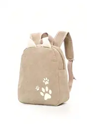 Girls Khaki Paw Pattern Cartoon Ear Decor Classic Backpack