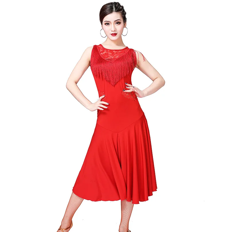 Tassel Fringe Women Standard Latin Ballroom Practice Dancing Dress Sexy Dance Costume Women Evening Party Clothes