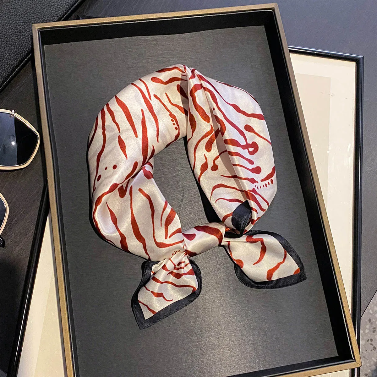 100% Pure Silk Square Scarf Women Zebra Stripe Animal Print Bandana Neckerchief Hair Scarf Headband Bag Accessory Luxury Gift