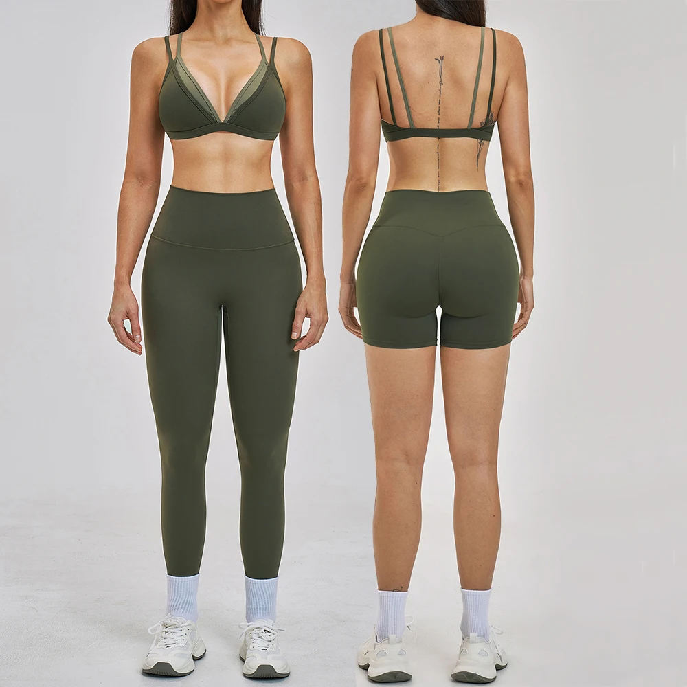 MKTYOGA Yoga Suit 2PCS Sportswear Women Tracksuit Sports Bra High Waist Leggings Shorts Outfits Gym Set Fitness Workout Clothes
