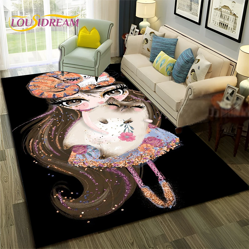 Cartoon Ballerina Fairy Cute Ballet Girl Carpet Rug for Home Living Room Bedroom Sofa Doormat Decor,Child Non-slip Floor Mat