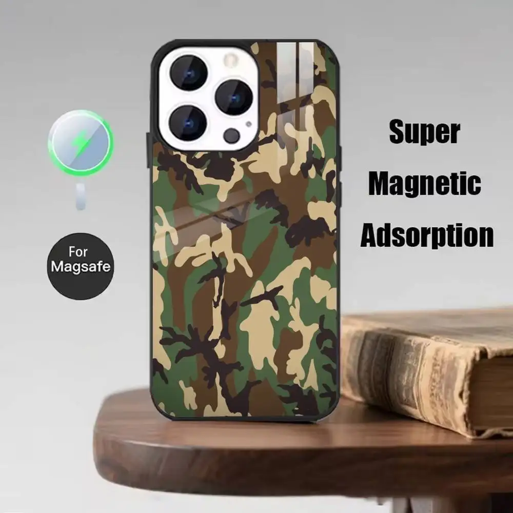 Camouflage Military Phone Case For iPhone 17,16,15,14,13,12,Plus,Pro,Max For Magsafe Magnetic Wireless Charge