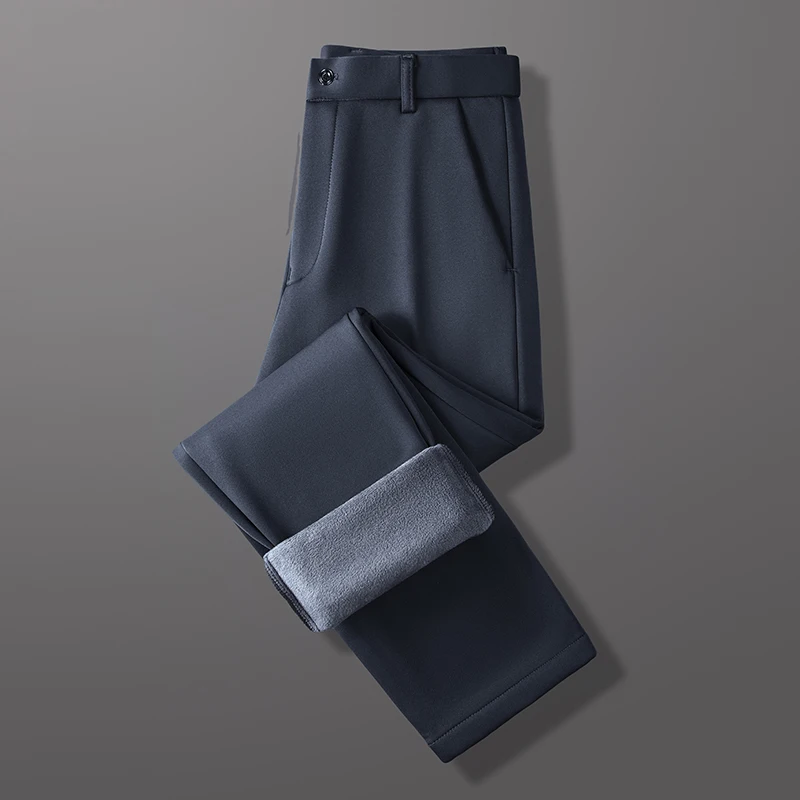 Winddichte Herren Formelle Arbeitshosen Dickes Thermofutter Entspannte Gerade Silhouette Mehrere Größen Geschäftsreise-Hosen – Detail 10