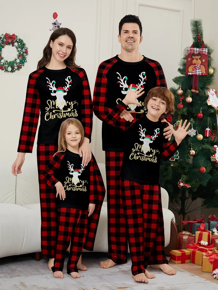 2025 Xmas Family Matching Pajamas Dear Merry Xmas Letter Printed Adult Kid Baby Family Matching Outfits Christmas Family Pj\'s