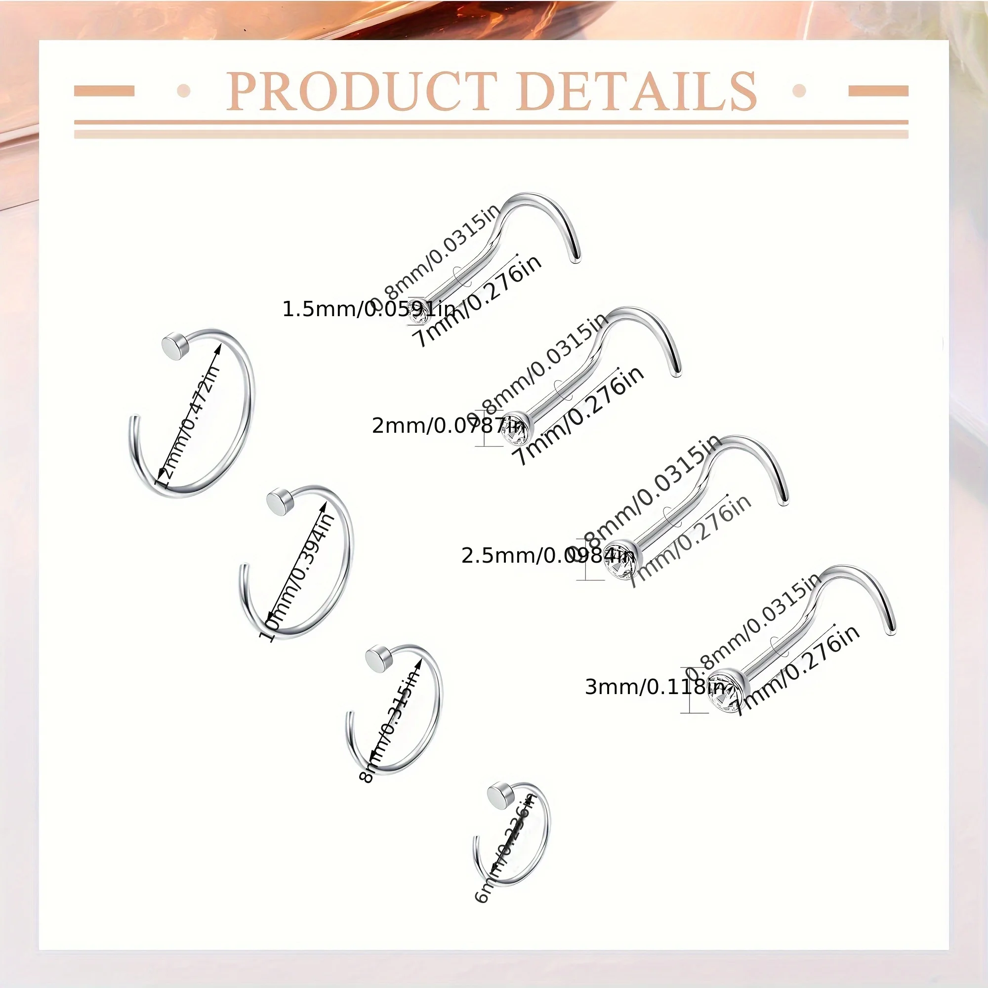 36Pcs 20G Nose Ring for Women Men Surgical Stainless Steel L Bone Shaped Nose Rings Studs Hoops Set Piercing Jewelry