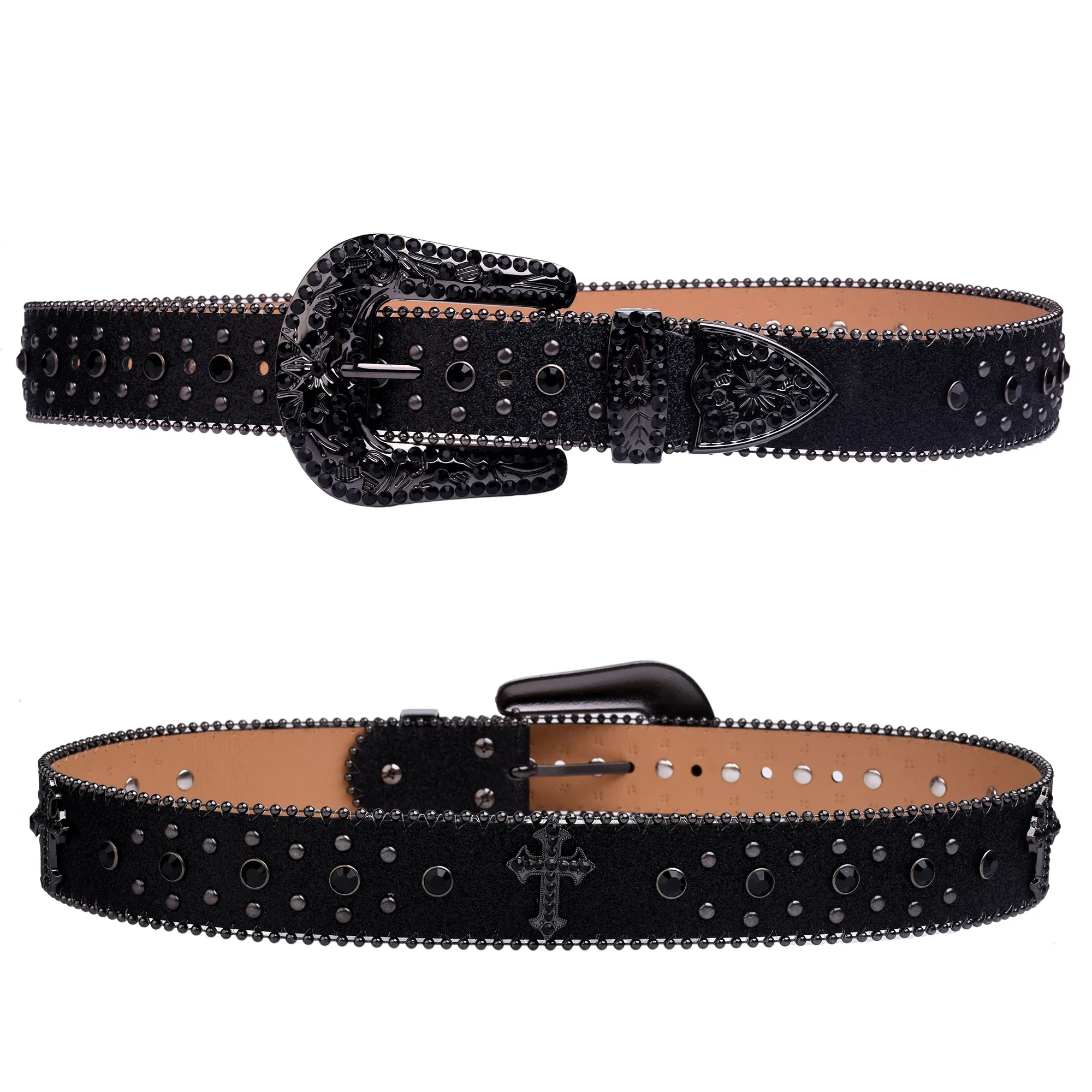 New Ladies Fashion Western Cowboy Rhinestone Belt Design Leather Belt Inlay Man-made Diamond Belt Jeans, Luxury