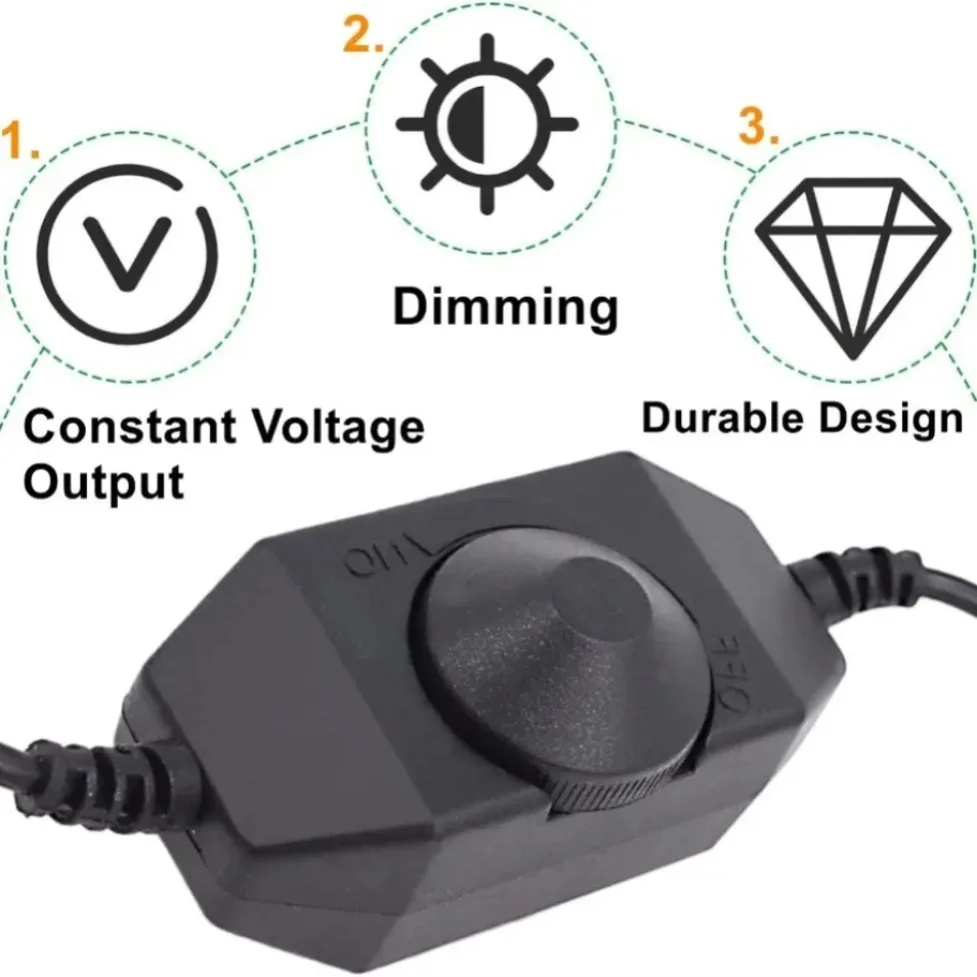 DC5V-24V LED Knob Dimmer Switch Rotary ON/OFF Dimmable USB Female to Male Extension Cord for LED Strip White/Black Controller