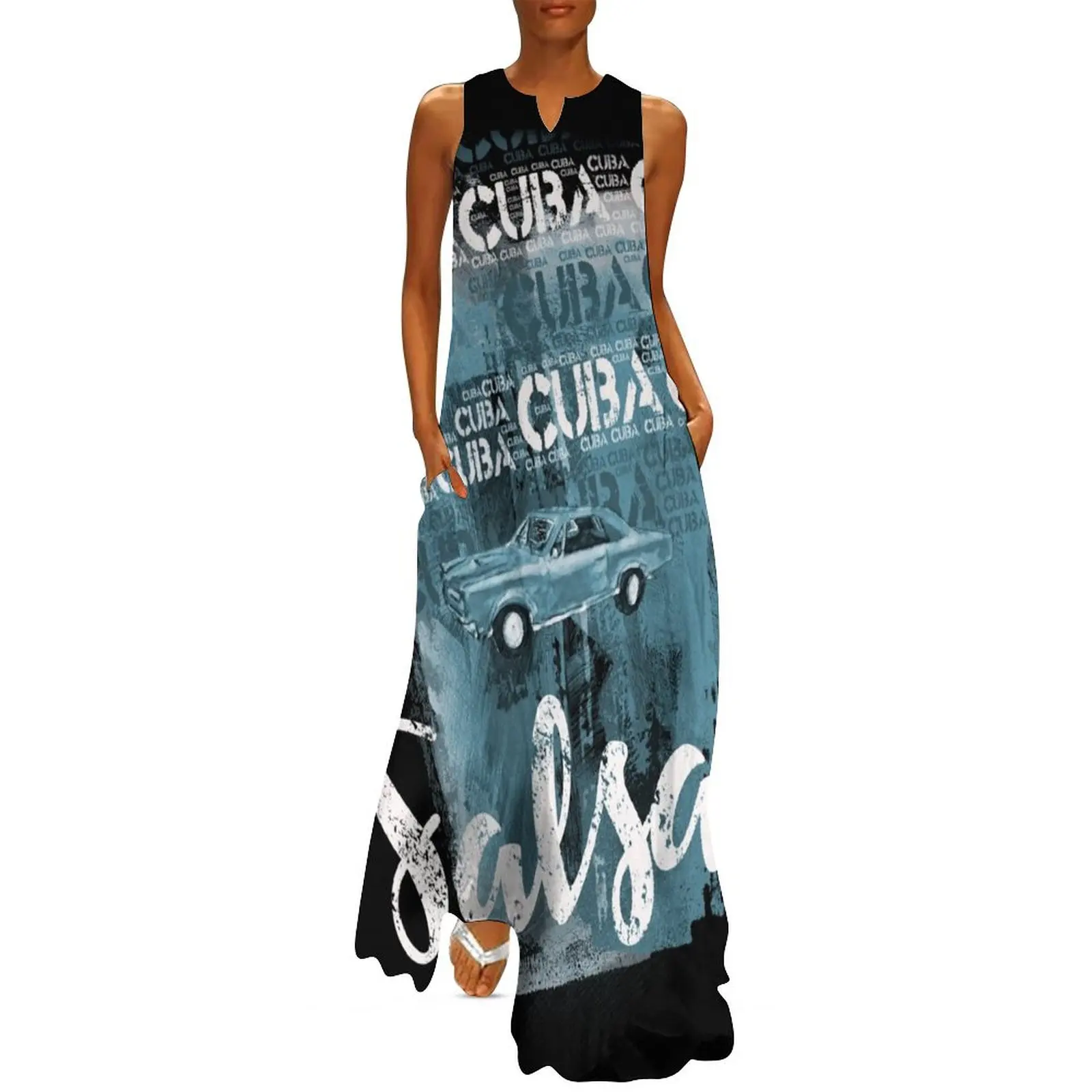 

Cuba Salsa Havana classic car Long Dress womens clothing women clothes
