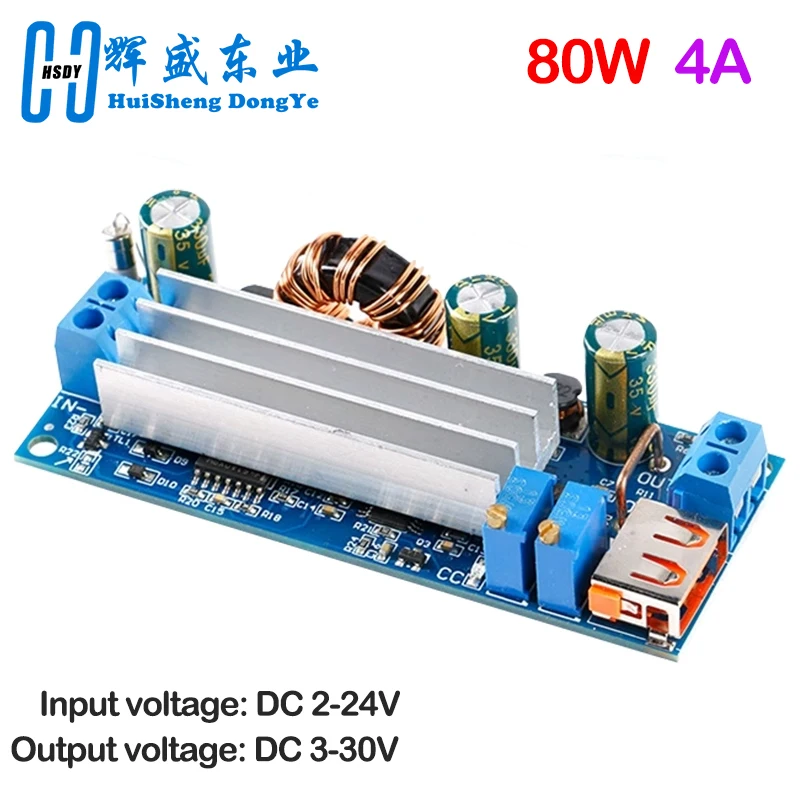 DC DC Step Up Boost Converter 2-24v to 3-30v 4A 80w CC CV Power Module Adjustable Regulated power supply 3.7V 6V 9V 12V With USB