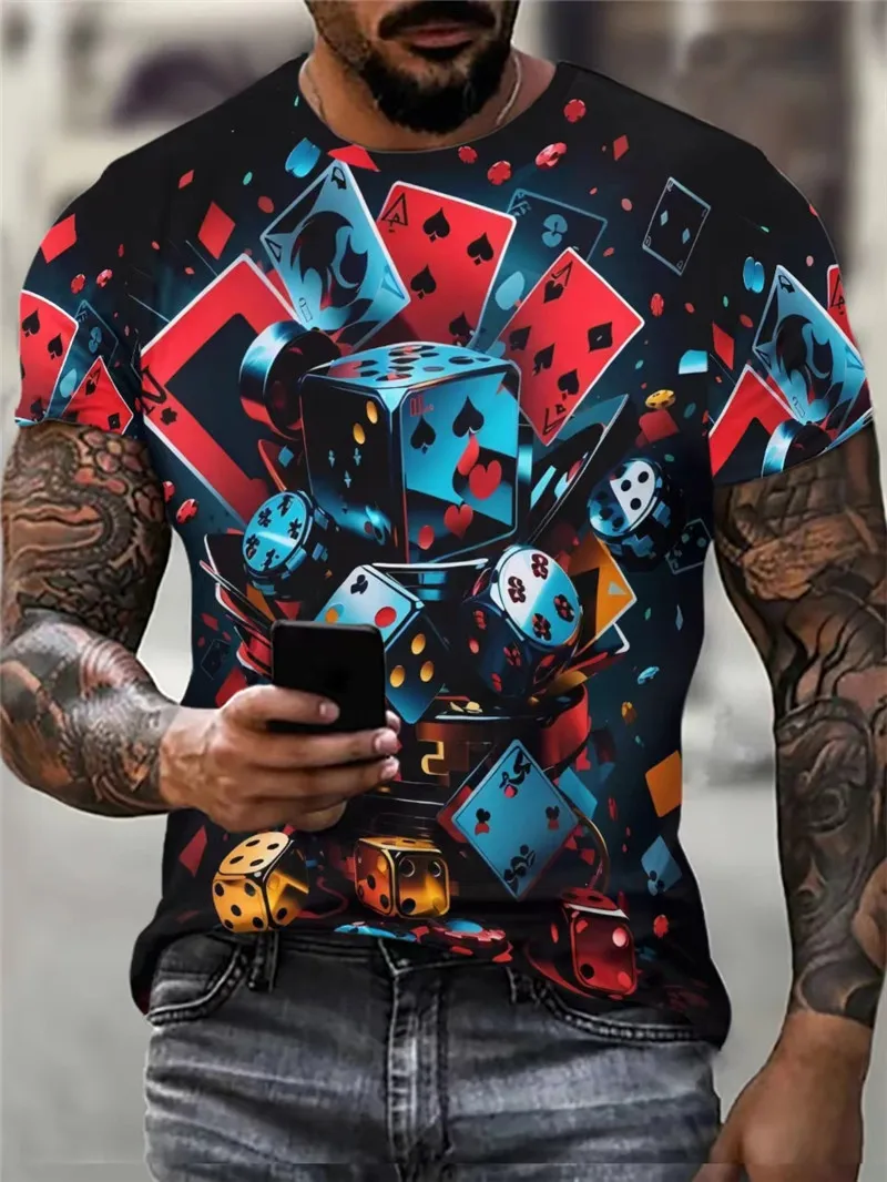 Card Graphic Men's Game T-Shirts 6XL Plus Size Short Sleeve Casual Summer O-Neck Cotton Oversized Tops 3D Print Big Size Tee