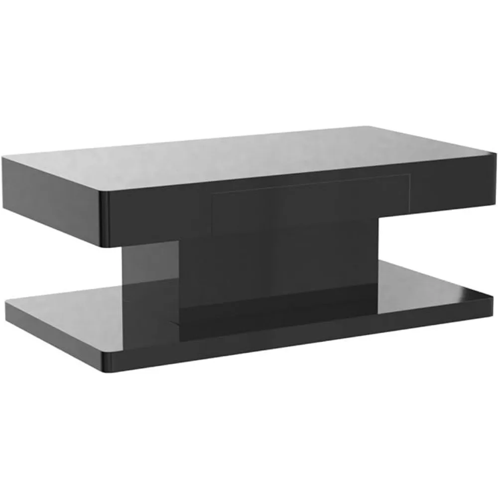 Coffee Table with Drawer, High Glossy Rectangle Coffees End Tables with 16 Colors LED Lights, Coffee Table