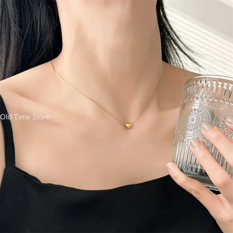 Love Heart Pendant Necklace For Women Girls New Trendy Simple Gold Color Stainless Steel Neck Chain Jewelry Birthday Party Gift