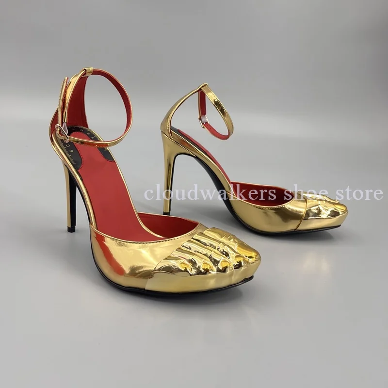 

Trendy Gold Five Toe Split Toe Design Stiletto Sandal Summer Fashion Gladiator Sandals Street Sexy Ankle Strap Buckle Dress Shoe