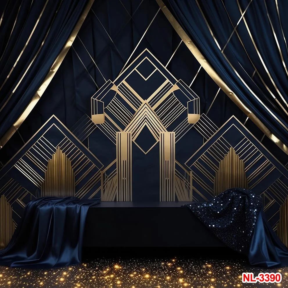 Great Gatsby Theme Backdrops Party Golden Black 1920s Retro Art Portrait Decoration Children Happy Birthday Backgrounds Props