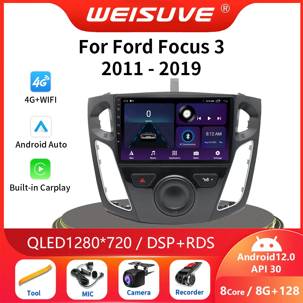 

Автомобильный радиоприемник 2 Din Android 13 для Ford Focus 3 Mk 3 2011 2012-2019 мультимедийный видеоплеер Carplay Auto QLED стерео DVD авторадио