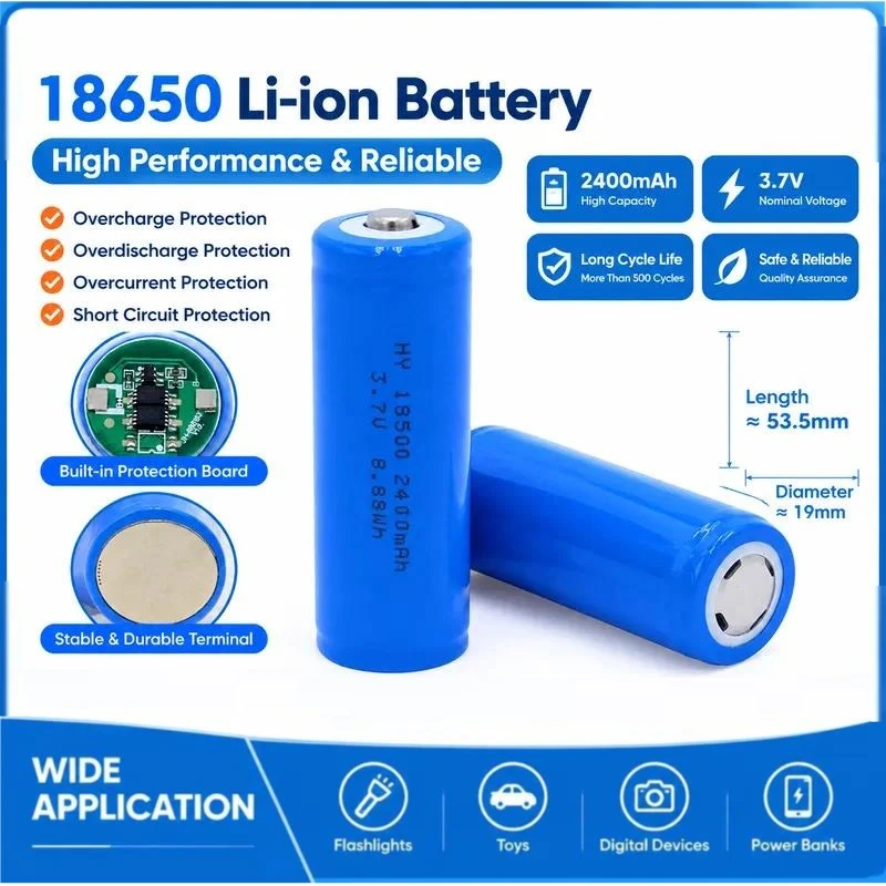 100PCS For 18500 Rechargeable Lithium Battery 3.7V with Negative Electrode Metal Protection Plate