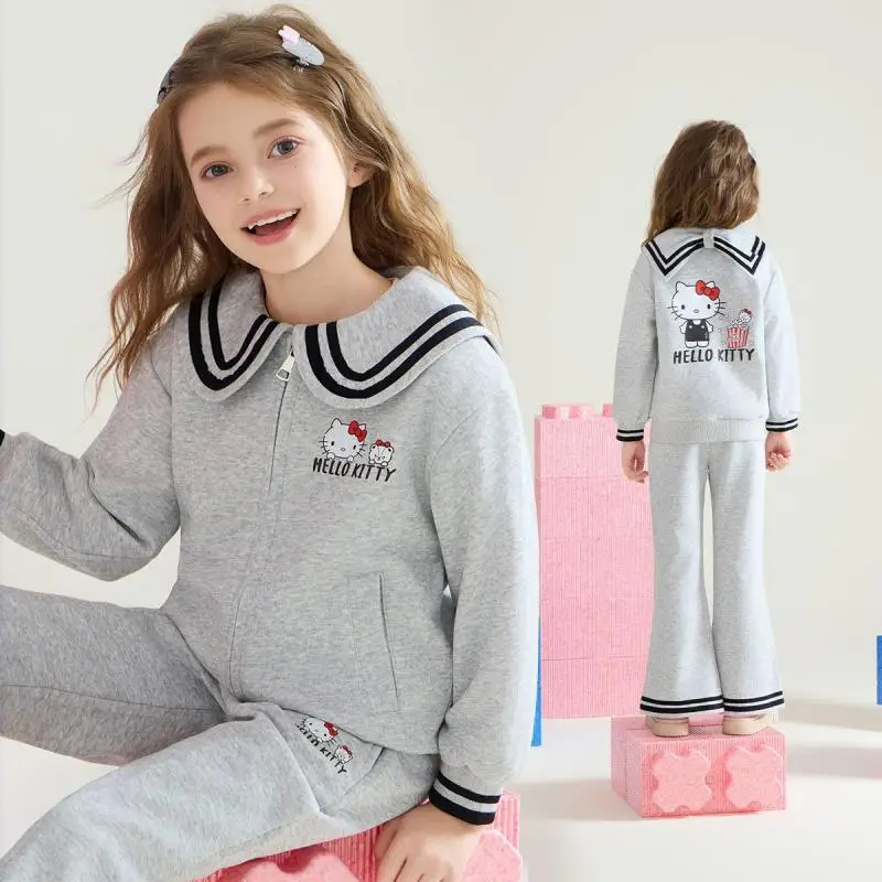 Sanrios Girls Sports Set Hello Kitty New Spring Autumn Cartoon Casual Clothes Medium Large Children's Clothes Outdoorsweet Cute