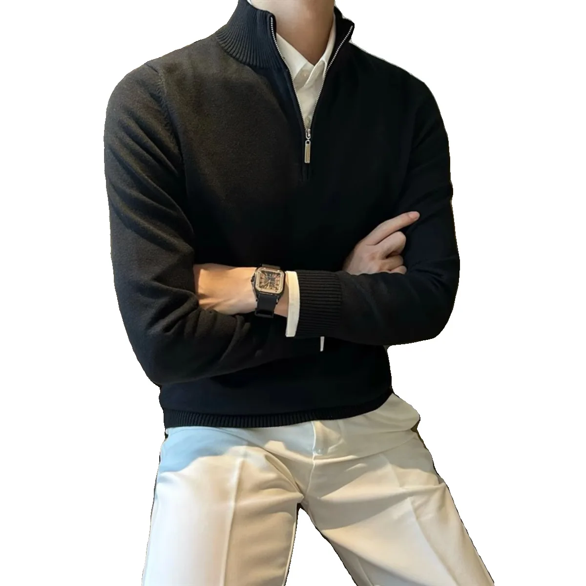 

Sweater Long-sleeved Half-high Neck Zipper Base Sweater Men's 2025 Pullover Autumn and Winter Versatile Knitted Sweater