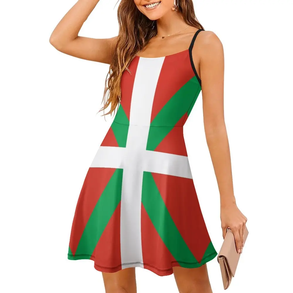 

Euskadi Flag Classic Exotic Woman's Clothing Women's Sling Dress Humor Graphic Parties Suspender Dress