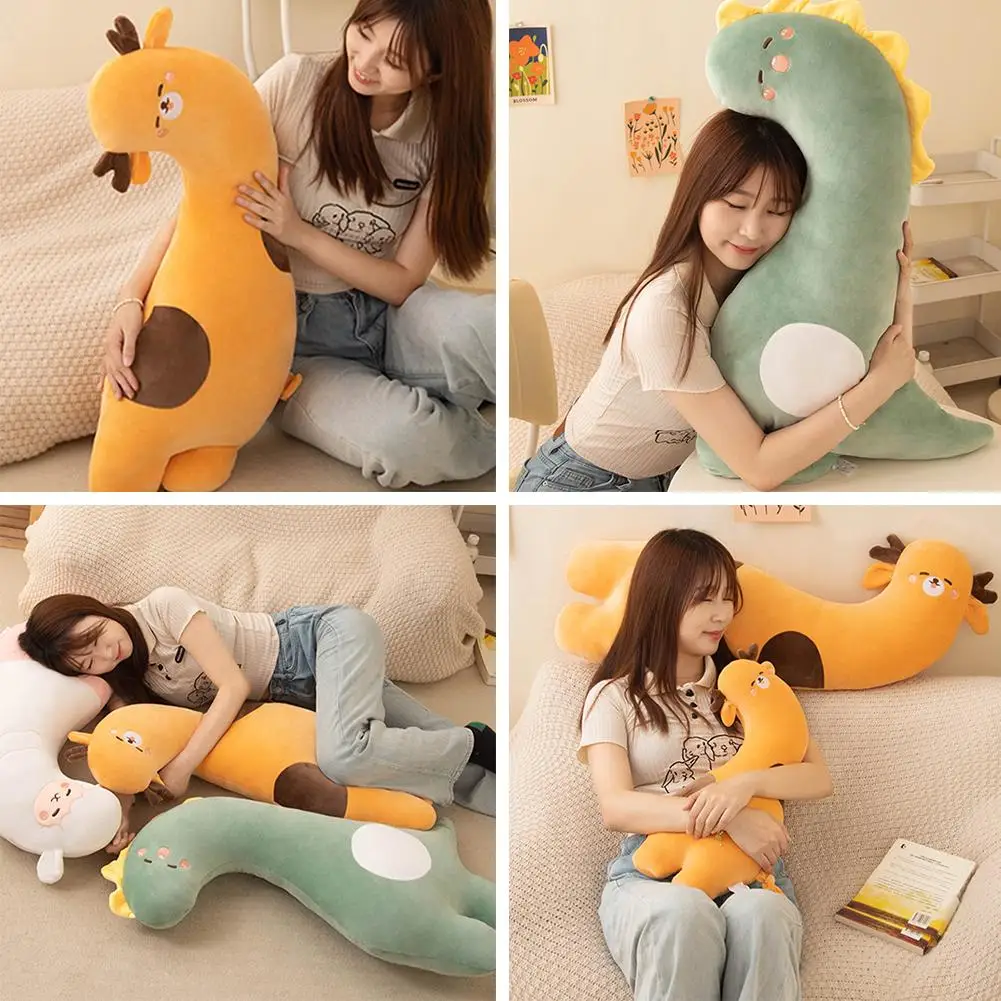 Cute Sleeping Pillow Cartoon Long Plush Toy Clamp Bed Giraffe Dinosaur Sofa Gift Leg S6u3