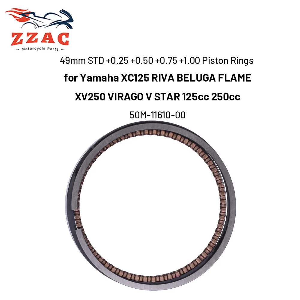 Anillos de Pistón STD +0.25 +0.50 +0.75 +1.00 de 49 mm para Motor Yamaha XC125 RIVA BELUGA FLAME XV250 VIRAGO V STAR 125cc 250cc