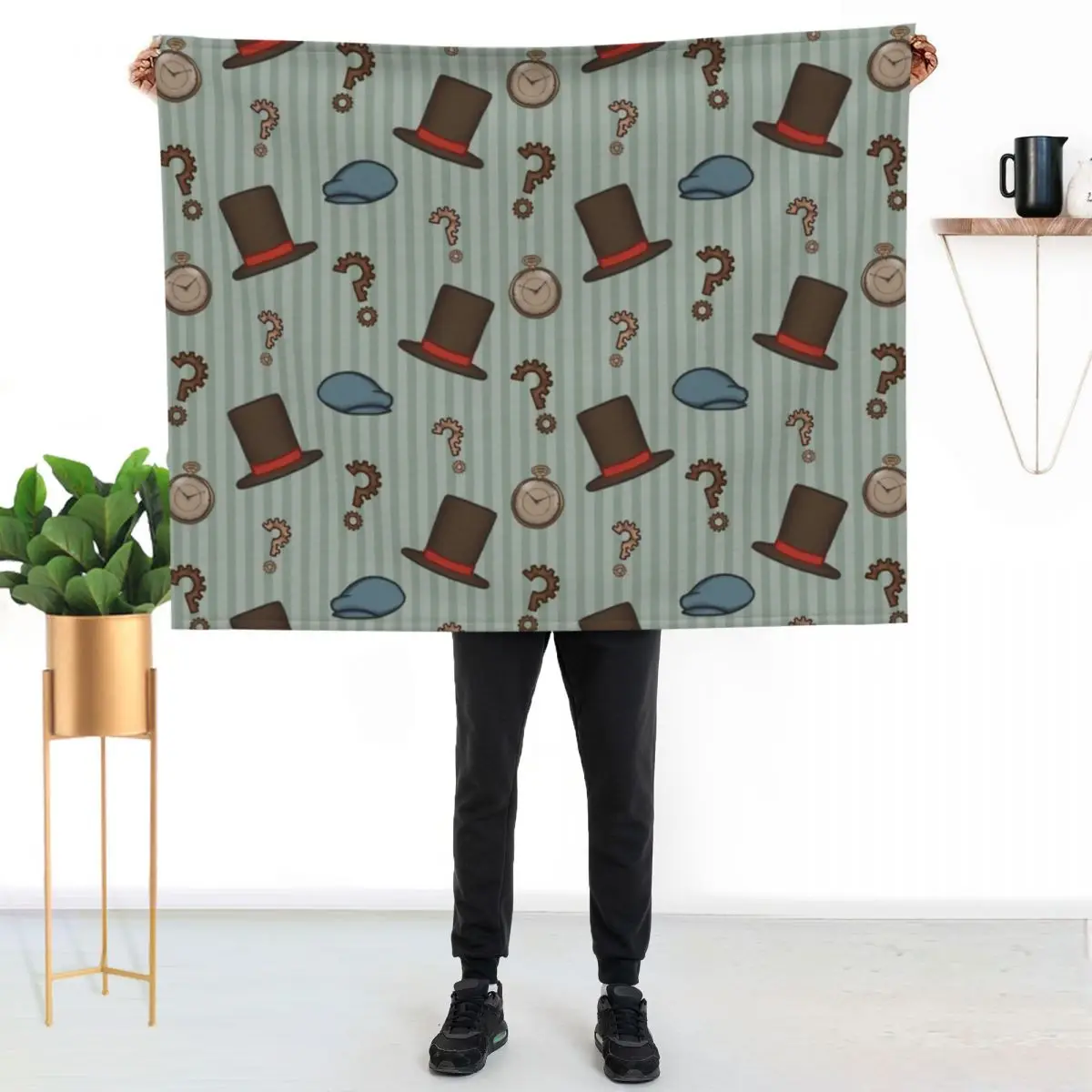 Professor Layton Repeated Pattern (Green) Throw Blanket Nap Designers for sofa sofa bed Blankets