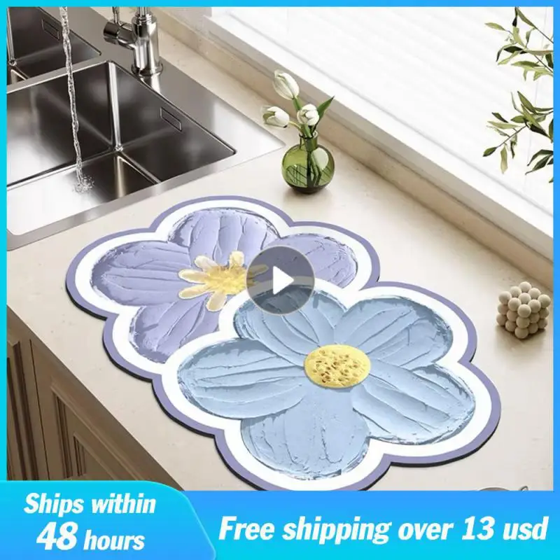 Kitchen Drying Mat High Water Absorption Easy To Clean Dish Drain Mat Anti-skid Design Hand Wash Non-slip Sink Carpet Quick