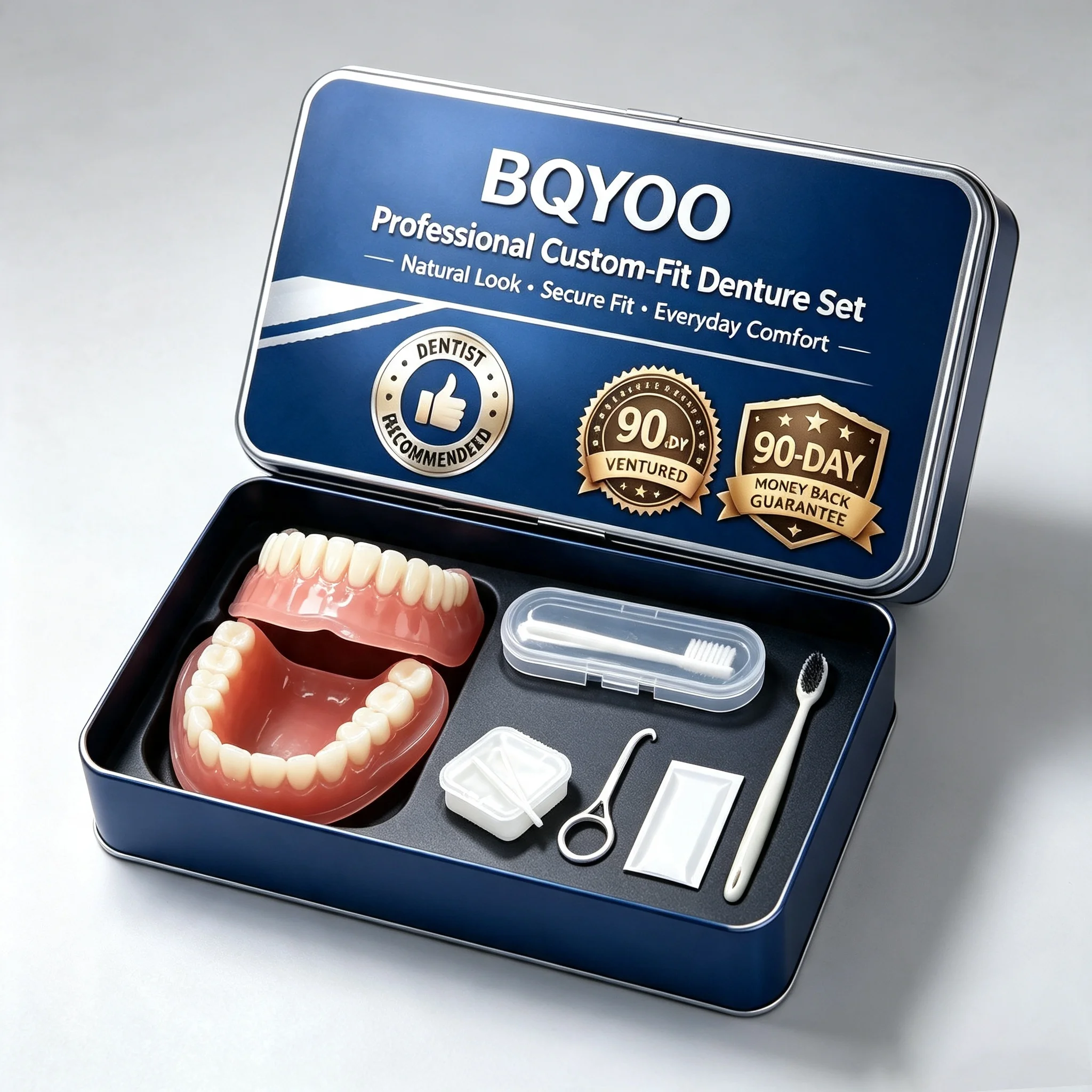 Plastic Silicone Braces Set in Natural Ivory for an Instant Smile, Comes with a Toothbrush and Toothpaste.