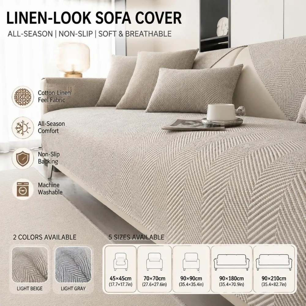 ‌Imitation Cotton Linen Sofa Cushion Protective Non Slip Sofa Throw Cover Pillowcase Scratch Proof Pet-Friendly Sofa Cover