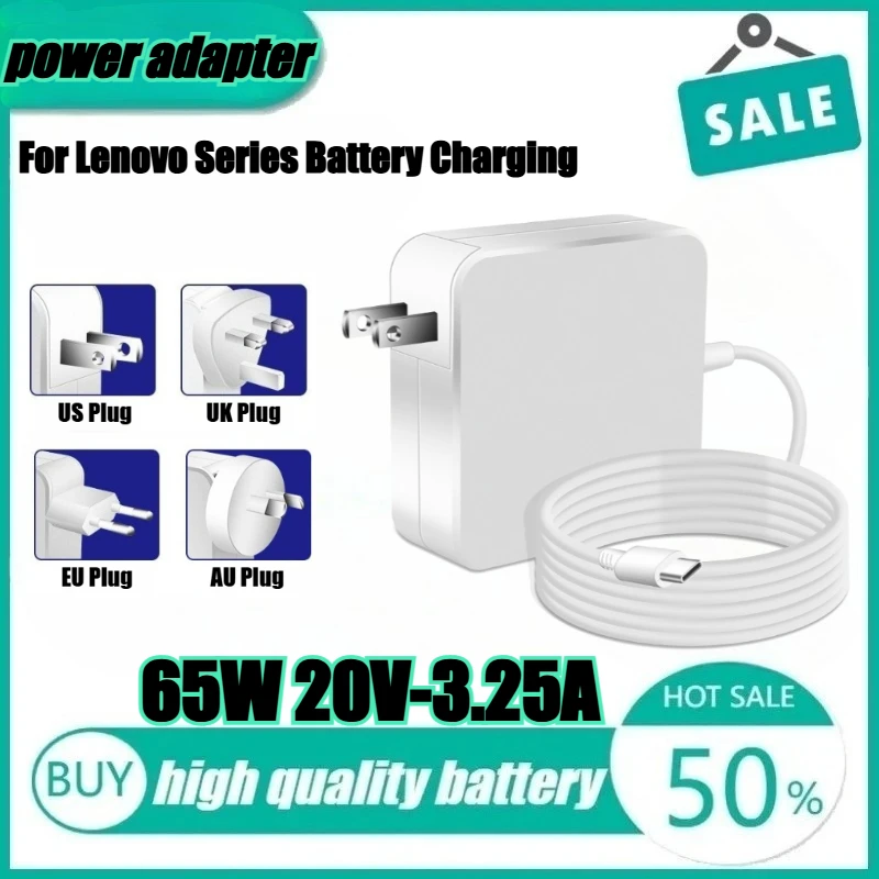 

New 65W Type-C Laptop Power Adapter Type C Power PD 20V-3.25A Charger for Lenovo Series Battery Charging Notebook