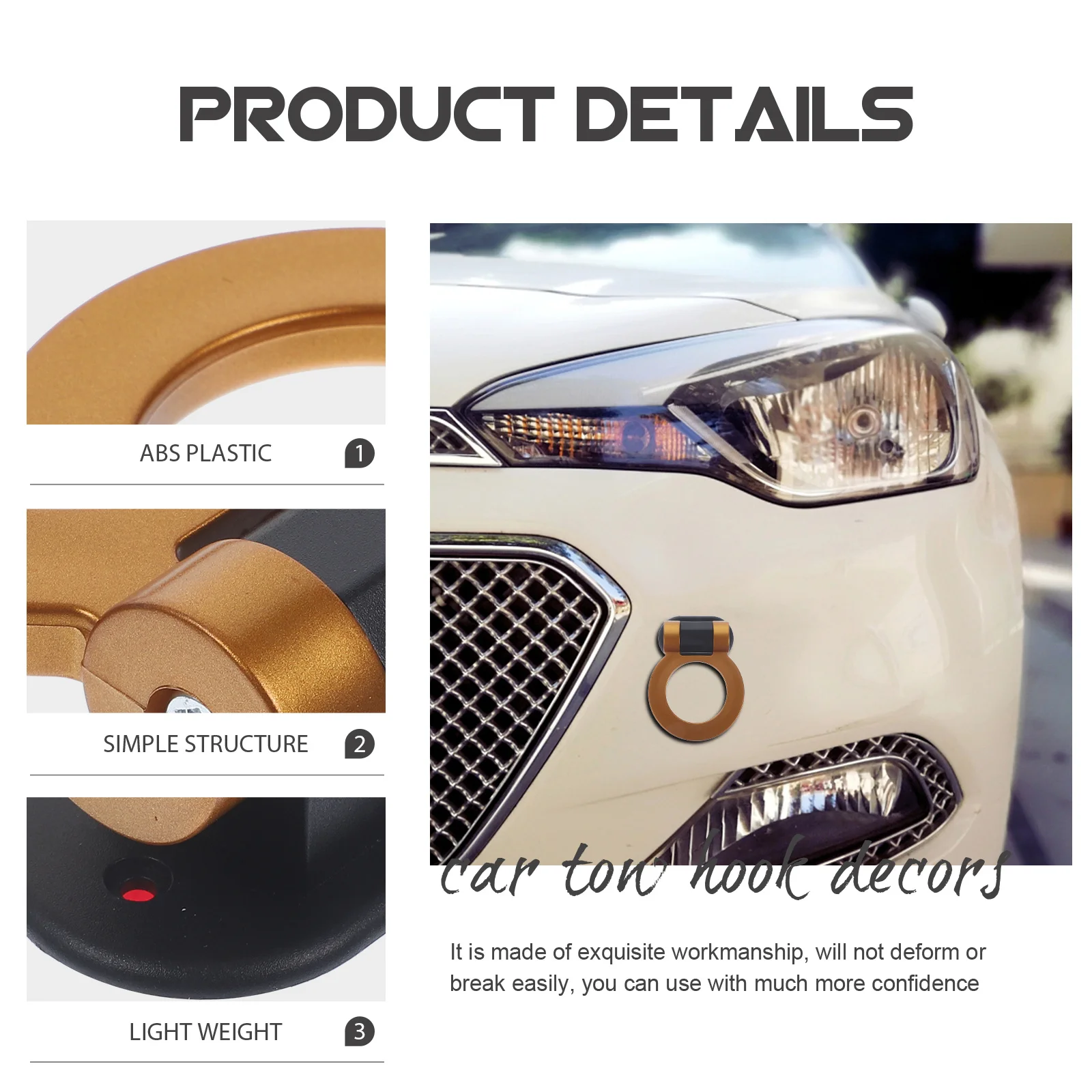 

Car Tow Hook ABS Durable Decor Vehicle Modified Trailer Hook Sticker for Auto Exterior Styling Auto Exterior Decor
