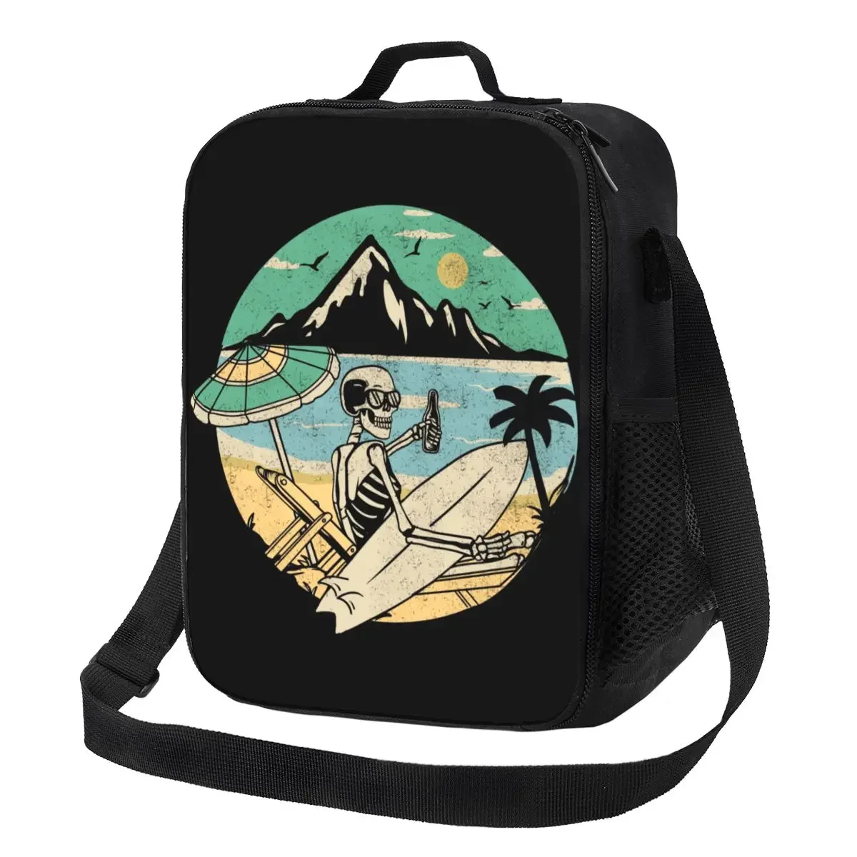 Custom Summer Beach Surfer Skull Lunch Bag Men Women Cooler Warm Insulated  Boxes for Children School