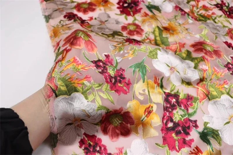 18momme Fiore colorato Jacquard Seta invecchiata Chiffon di seta Raso trasparente fatto a mano Camicia per abiti fai da te Tessuto per abbigliamento in seta di gelso