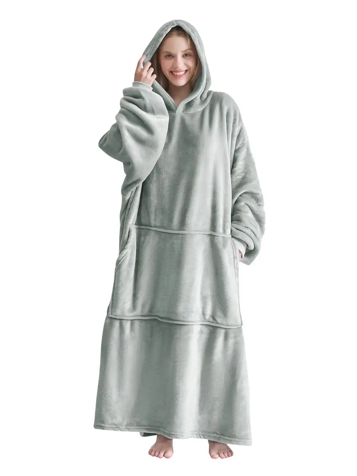 Good Nite Hoodie Decke, Lange Tragbare Deckenmantel mit Kapuze & Taschen, Weicher Flanell Schlafdecke für Sofa, Bett und Alltag