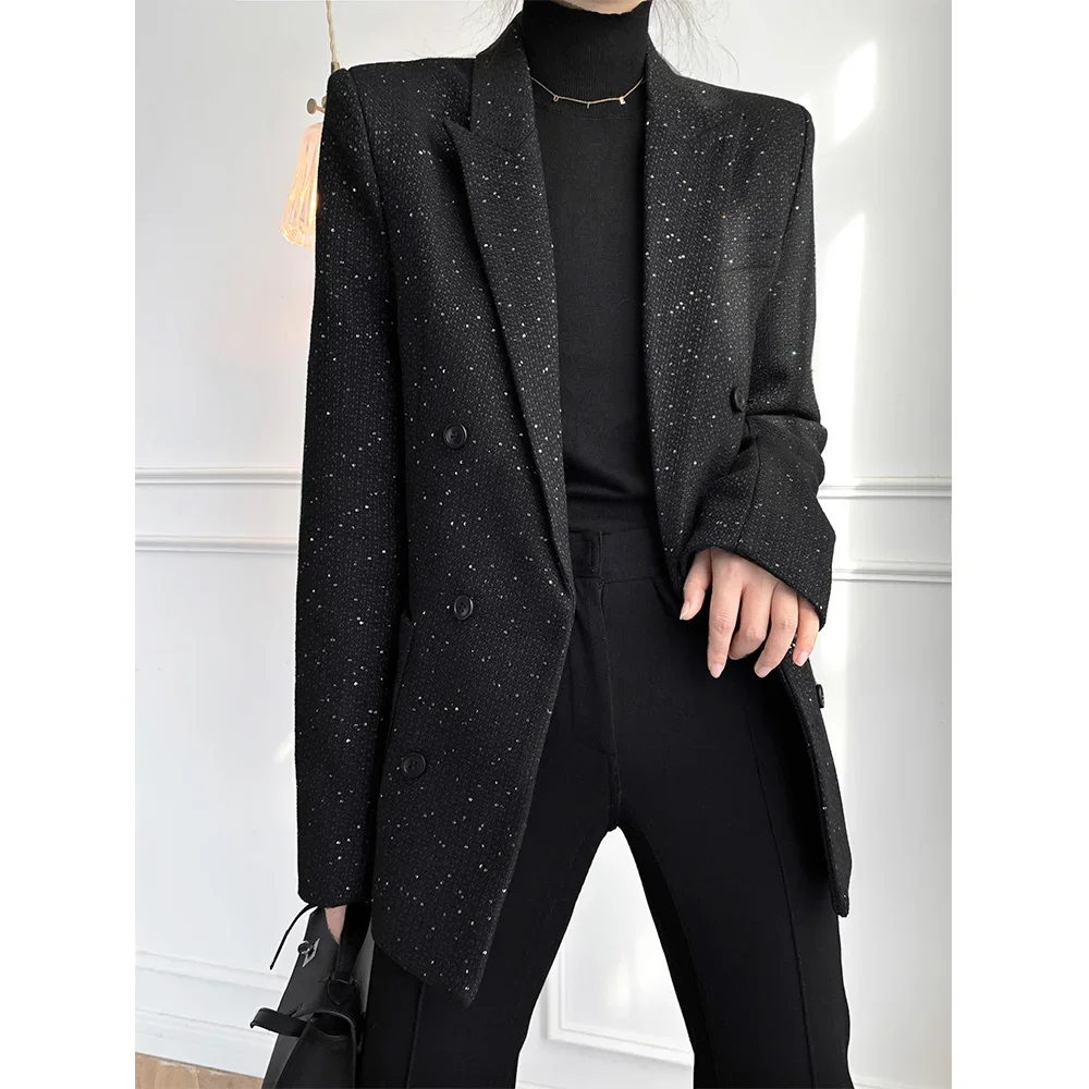 Chaqueta de traje de moda coreana para mujer, Blazer negro para oficina, chaquetas de negocios, ropa femenina, otoño e invierno, 2024