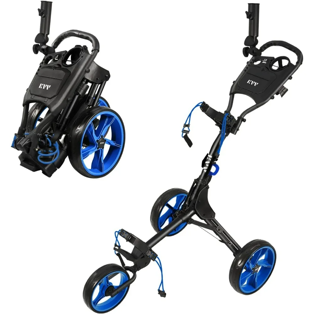 3 Wheel Golf Push Cart Ultra Lightweight Smallest Folding Size, New-Version Scorecard Holder