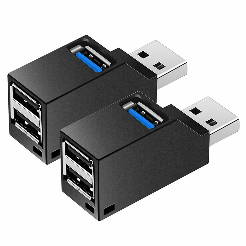 2 Pcs 3-Port USB Hub Mini USB3.0 High-Speed Hub Distributor Box for PC Notebook Computer U Disk Mobile Phone Card Reader