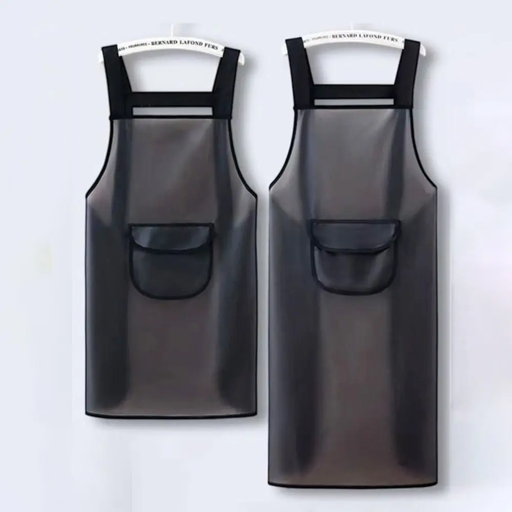 Waterproof Kitchen Apron Household PVC Oil Resistant Work Apron Transparent Black Dirt-Proof Cleaning Aprons