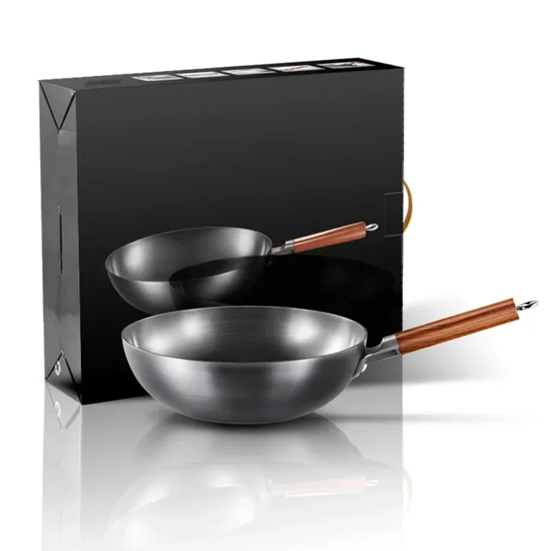 High Quality Iron Wok Traditional Handmade Iron Wok Pan Non-stick Pan Non-coating Induction and Gas Cooker Cookware